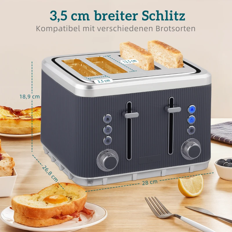 HOMCOM Electric Stainless Steel Kettle and Toaster Set, 3000W 1.7L UK Strix Thermostat Fast Boil Kettle w/ Limescale Filter, Cool Touch Body, 4 Slice Toaster with 7 Browning Levels, Crumb Tray, Grey