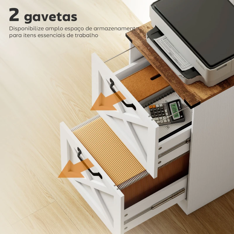 HOMCOM Móvel para Escritório com 2 Gavetas com Trilho Suspenso para A4 e Carta 40x40x71 cm Branco
