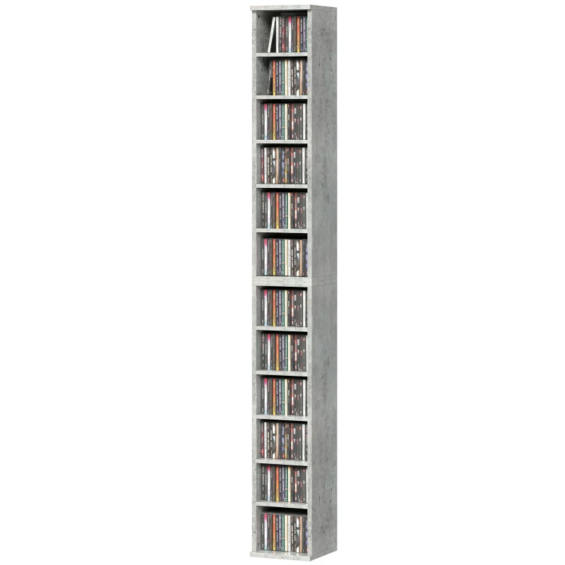 HOMCOM Set of 2 CD Media Display Shelf Unit Tower Rack with Adjustable Shelves, Cement Grey