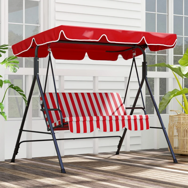 Outsunny Balancelle de Jardin 3 Places Toit Inclinaison réglable Coussins Assise et Dossier Acier Noir Polyester Rouge