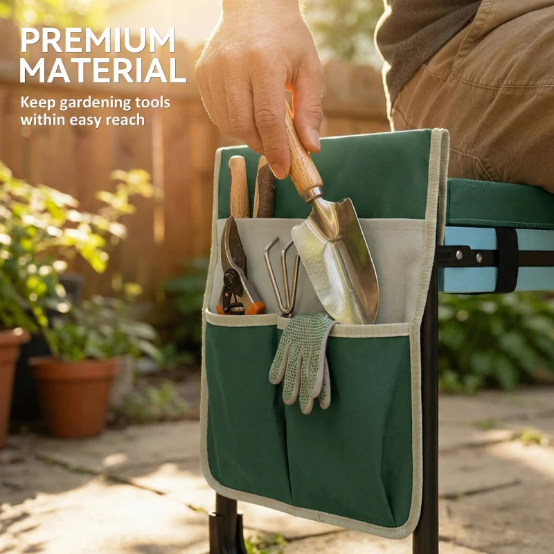 Outsunny Ławka Ogrodowa z Poduszką do Klęczenia i Siedzenia, Obciążenie do 150 kg, Wysuwane Stalowe Nogi