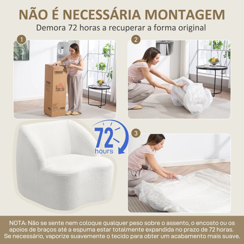 HOMCOM Poltrona Moderna Estofada em Borreguito Poltrona de Leitura Curvo com Almofadado Grosso 81x82x73,5 cm Creme