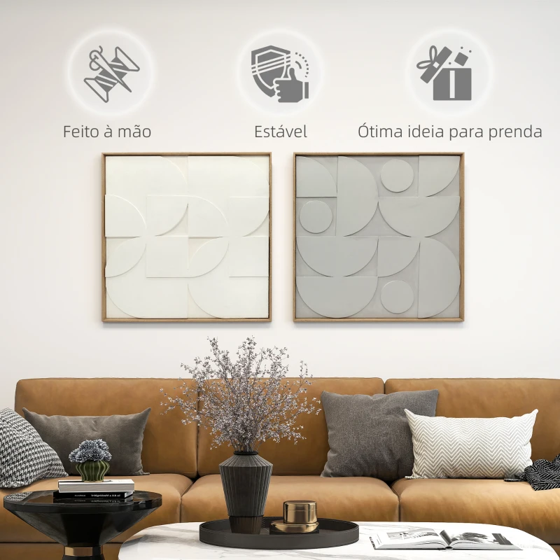 HOMCOM Decoração de Parede em Madeira 3D Conjunto de 2 Peças com 80 cm e Padrões Geométricos Branco
