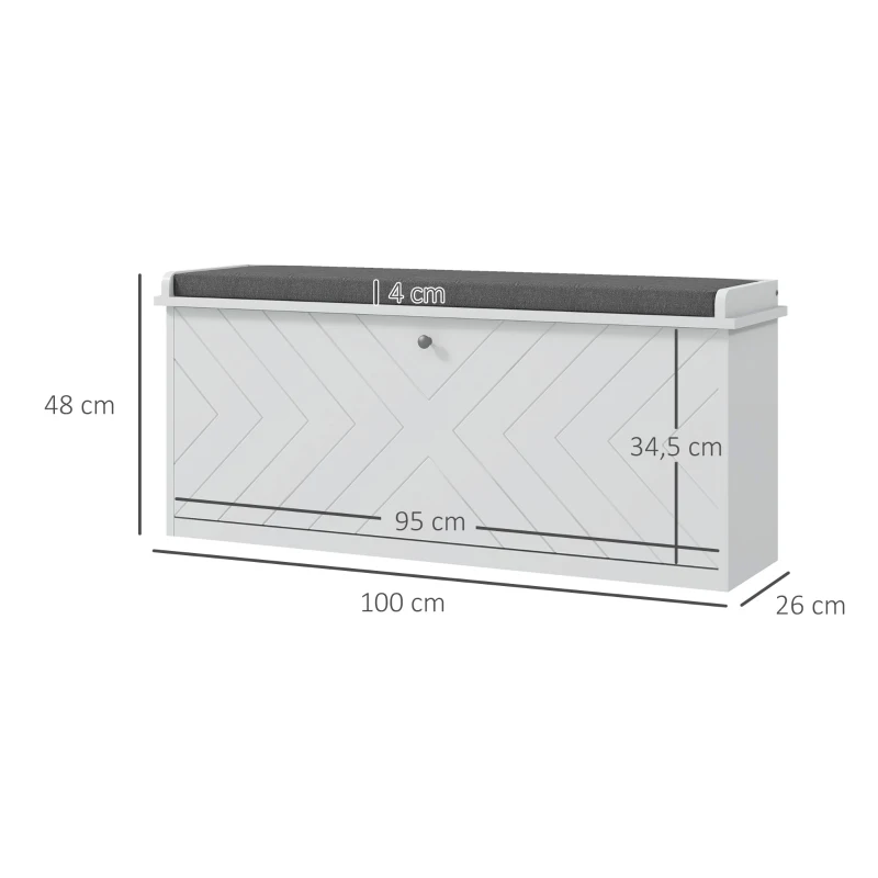 HOMCOM Banc à chaussures avec tiroir rabattable, coussin d'assise et étagère réglable, 100 x 26 x 48 cm, blanc