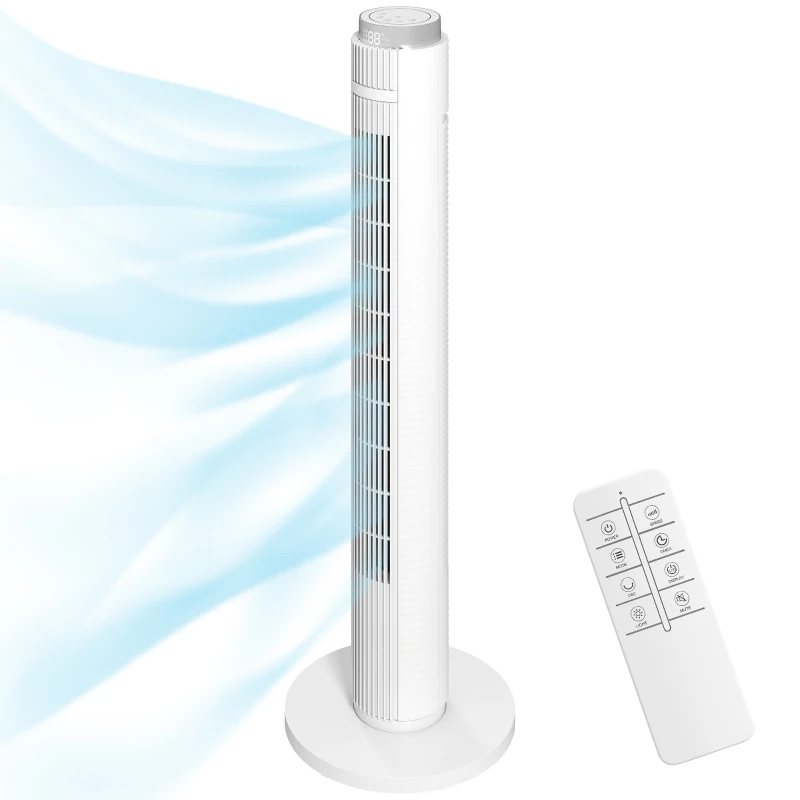 HOMCOM 96 cm Tower Fan with WiFi App Control, Standing Floor Fan with 3 Speed 4 Modes, 12 Hour Timer and Night Light White