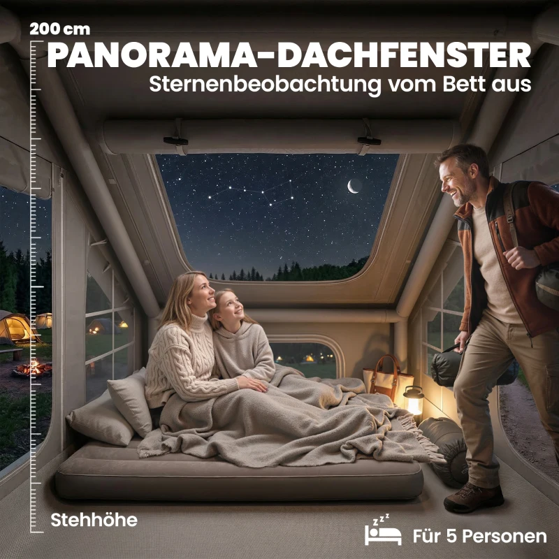 Outsunny Aufblasbares Zelt 5-8 Personen Schneller Aufbau 5000 mm Wasserdicht & Winddicht mit Luftpumpe Kaminöffnung Dachfenster