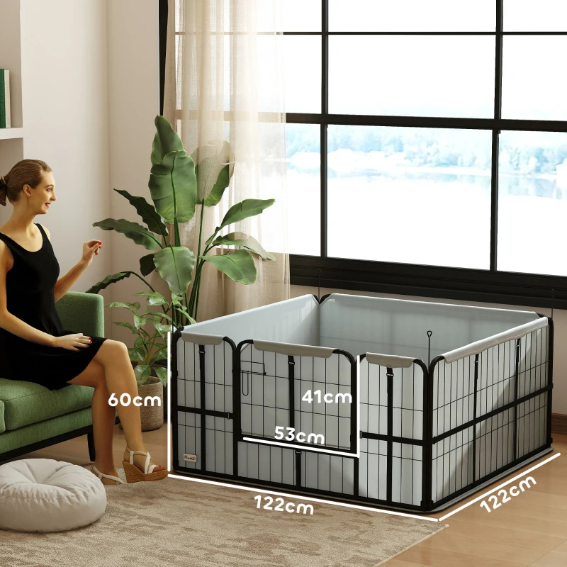 PawHut Parc de mise bas pour chien caisse de mise bas pour chiens avec porte tapis de propreté lavable 122 x 122 x 60 cm noir