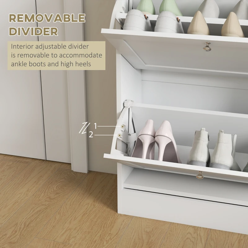 HOMCOM Two Flip Drawer Shoe Cabinet - White