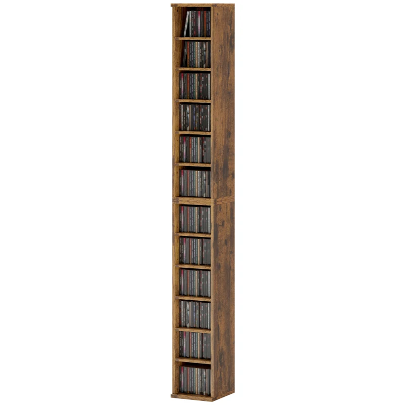 HOMCOM Set of 2 CD Media Display Shelf Unit Tower Rack with Adjustable Shelves, Rustic Brown