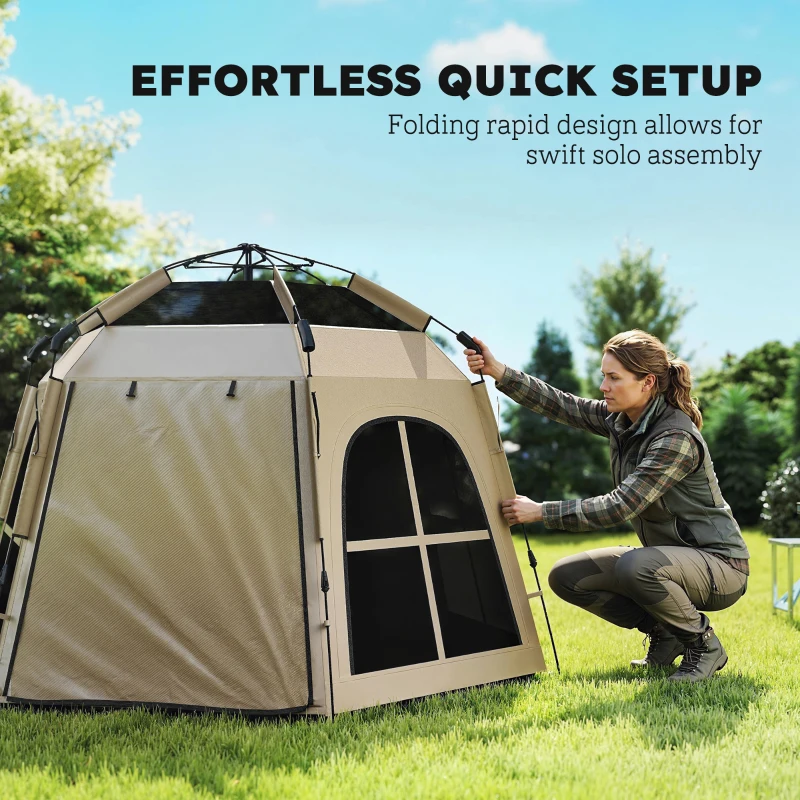 Outsunny Pop Up Tent 3000mm Waterproof Instant Camping Tent 3-4 Person with 2 Doors 4 Windows Khaki