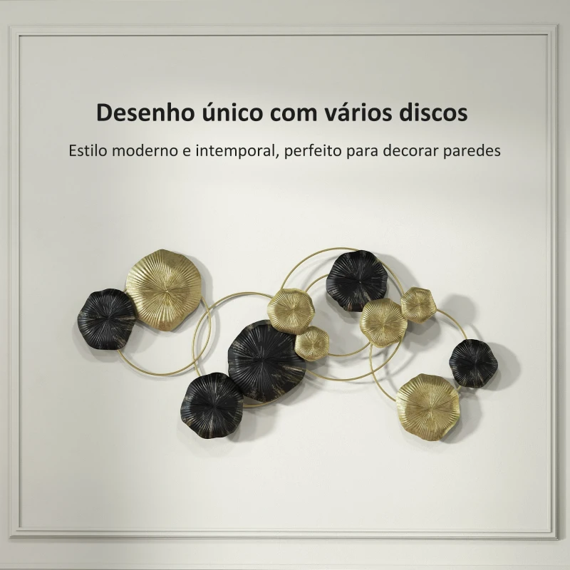 HOMCOM Decoração de Parede em Metal com Forma de Flor de Lótus Adorno para Sala Moderna Decoração 84x35 cm Dourado e Preto