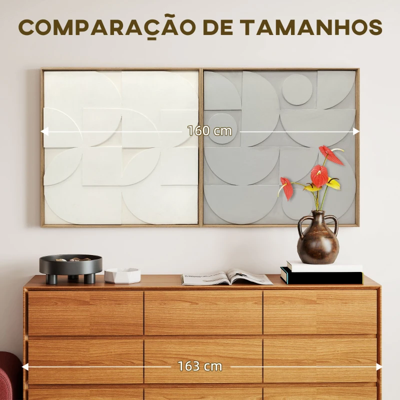 HOMCOM Decoração de Parede em Madeira 3D Conjunto de 2 Peças com 80 cm e Padrões Geométricos Branco