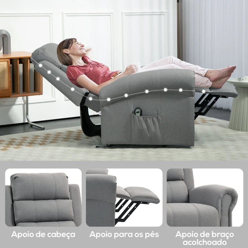 HOMCOM Poltrona Reclinável Elétrica Levanta Pessoas com Massagem Vibratória e Aquecimento  98x96x105 cm Cinza
