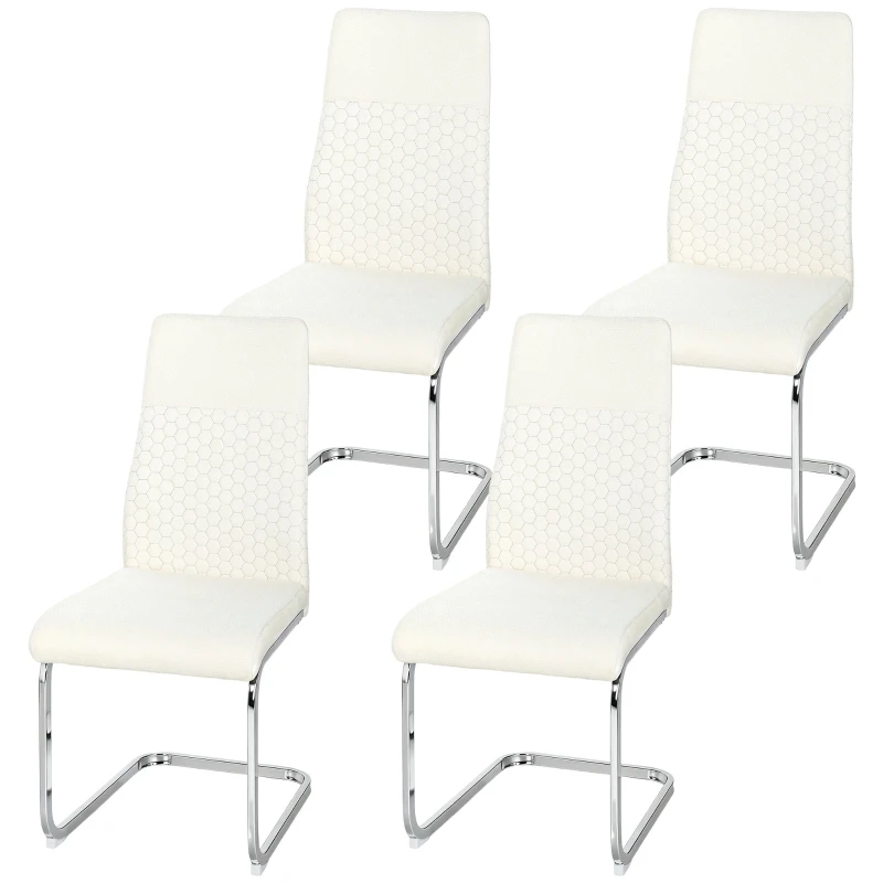 HOMCOM Conjunto de 4 Cadeiras de Sala de Jantar com Assento Acolchoado e Pés de Metal Cadeiras Cantilever Modernas 45x61x98 cm Creme