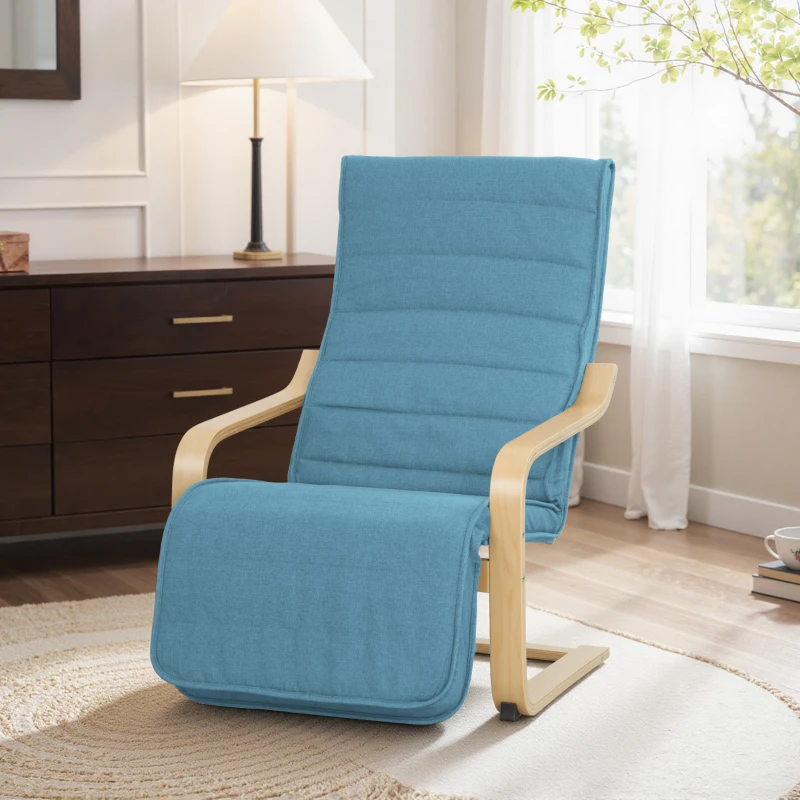 HOMCOM Poltrona Relax com Apoio para os Pés Ajustáveis Poltrona Estofada em Tecido com Estrutura de Madeira 66,5x94x100 cm Azul