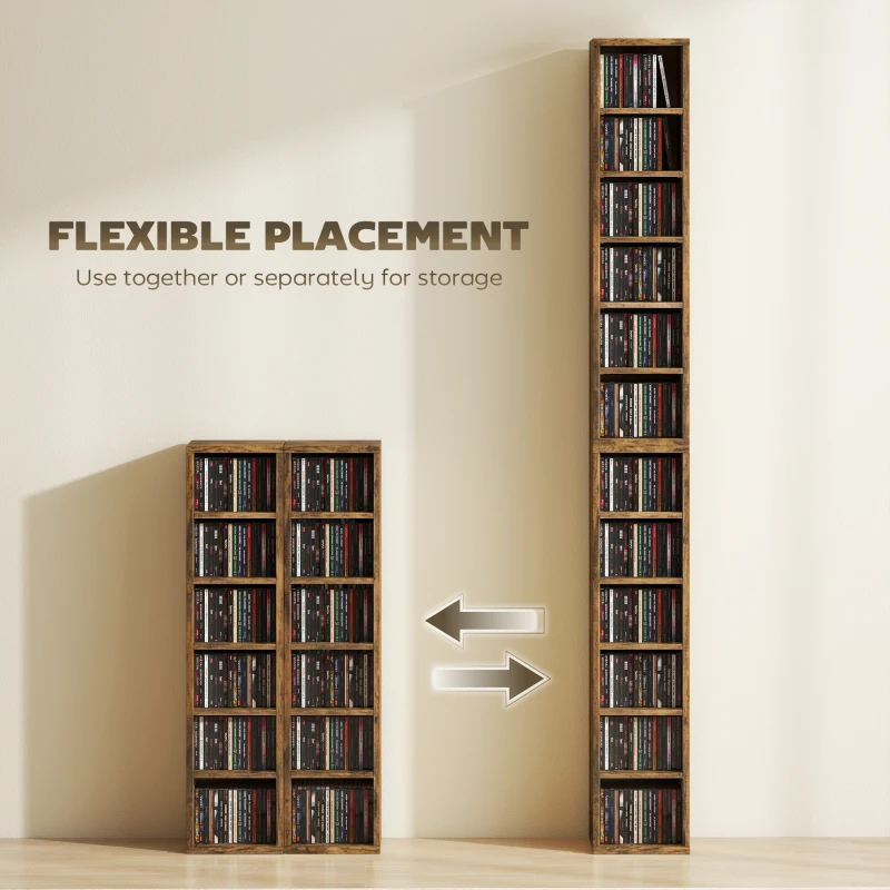 HOMCOM Set of 2 CD Media Display Shelf Unit Tower Rack with Adjustable Shelves, Rustic Brown