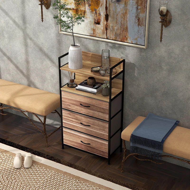 HOMCOM Meuble de rangement style industriel commode 3 tiroirs en tissu amovibles et 2 étagères - 60 x 29 x 101cm - MDF et métal(m-10)