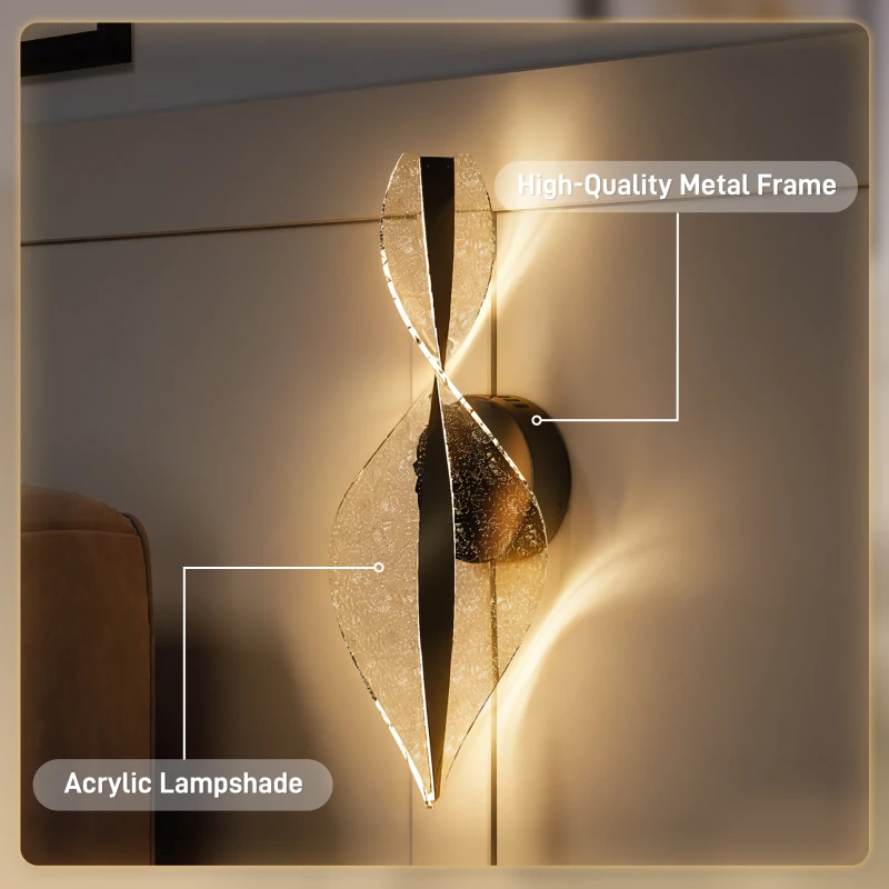 HOMCOM Led Wall Lamp 2 Pack, 13W Modern Indoor Spiral Wall Light, Colour Temperature Adjustable 3000K/4000K/6500K, for Bedroom, Living Room, Hallway, Stairs, Black