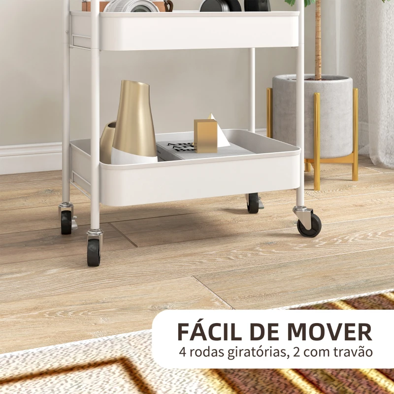 HOMCOM Carrinho Auxiliar de 3 Níveis com Rodas Carrinho de Armazenamento Deslizante para Cozinha Sala 45x30,6x79 cm Branco