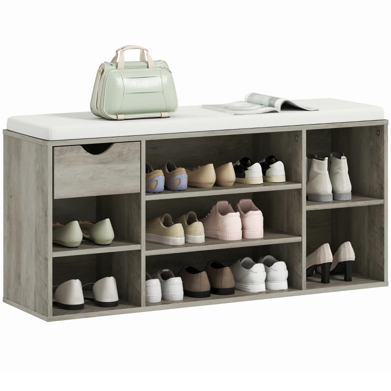 HOMCOM Shoe Storage Bench with Cushion - Grey