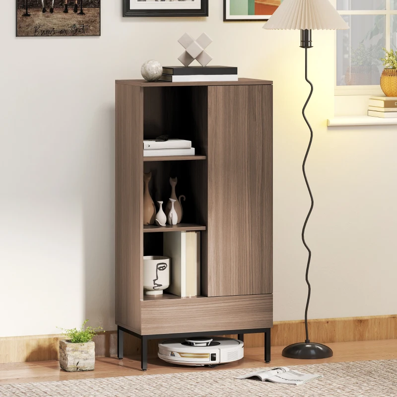 HOMCOM Buffet meuble de rangement avec placard à portes, tiroir, 3 compartiments ouverts et étagères réglables, gris