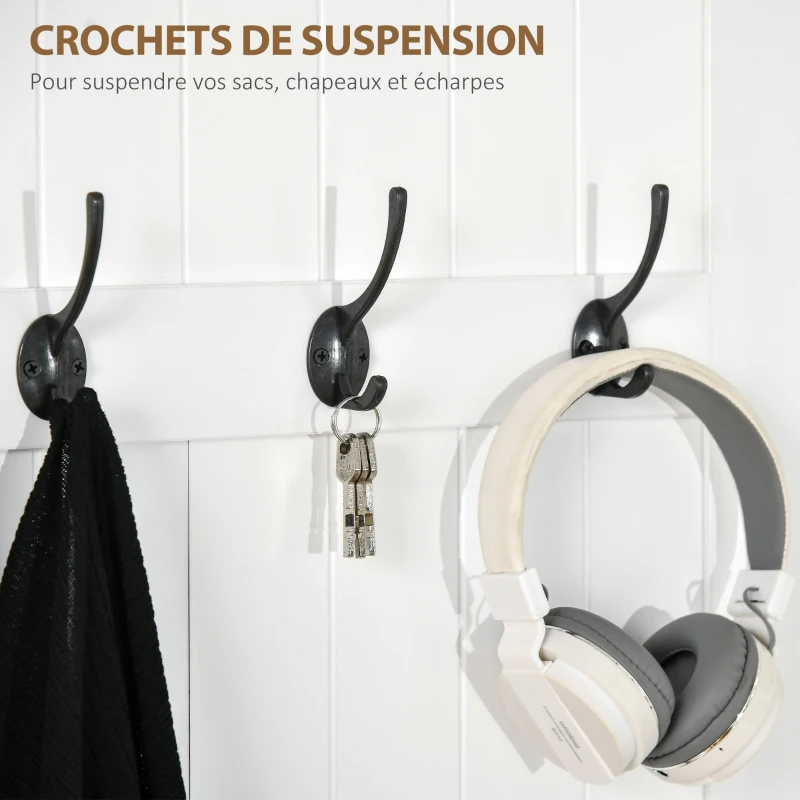 HOMCOM Meuble d'entrée 4 en 1, vestiaire d'entrée avec banc de rangement et 4 crochets doubles, 71,5 x 39,5 x 170 cm, blanc(m-5)