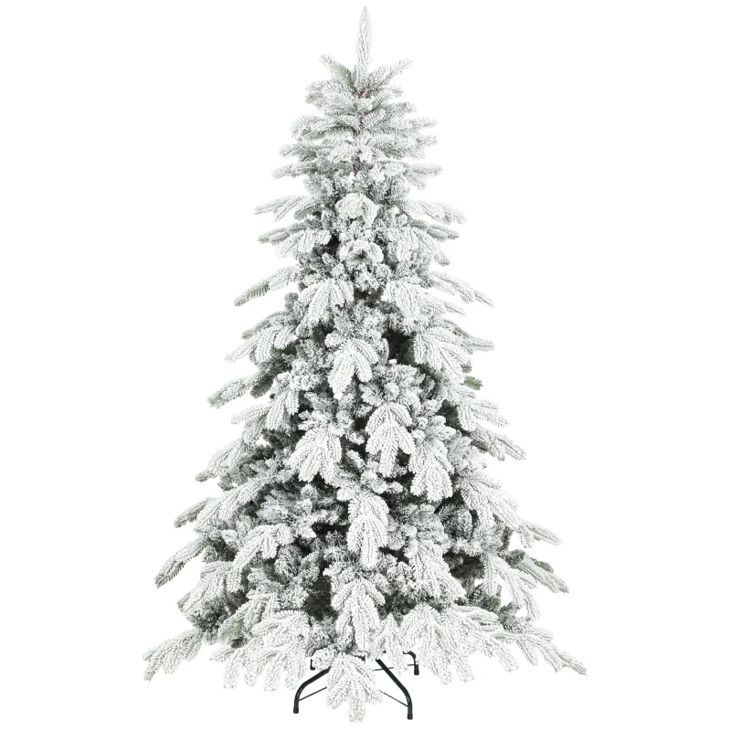 HOMCOM 6ft Super Flocked Christmas Tree - Green/White