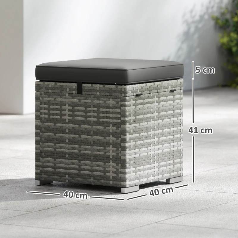 Outsunny 2er Set Rattan Hocker Sitzhocker mit Rattanoptik Stauraum Kissen Deckel 120 kg belastbar 40x40x41cm Dunkelgrau
