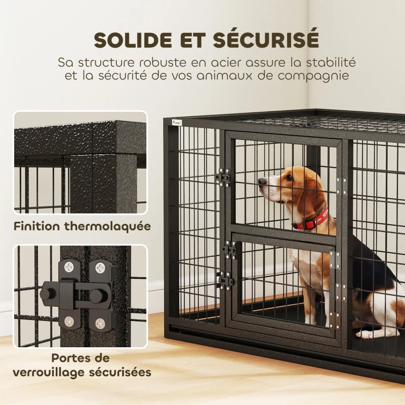 PawHut Cage pour Chien Robuste Niche Chien Intérieur Toit Ouvrant et Porte de Nourrissage Acier 94 x 60 x 64 cm Noir