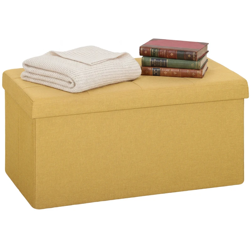 HOMCOM Puff de Arrumação Banco de Arrumação Dobrável 84 L 76x38x38 cm Estofado em Linho Sintético Amarelo