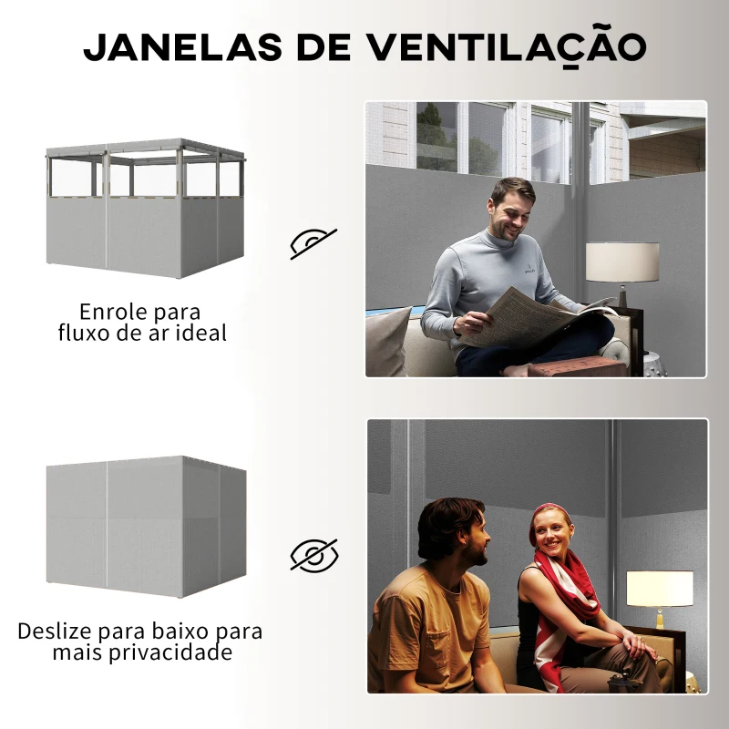 Outsunny 4 Paredes Laterais para Tenda 3x3 m Laterais de Tenda com 8 Janelas Proteção UV 30+ Impermeável Cinzento Claro