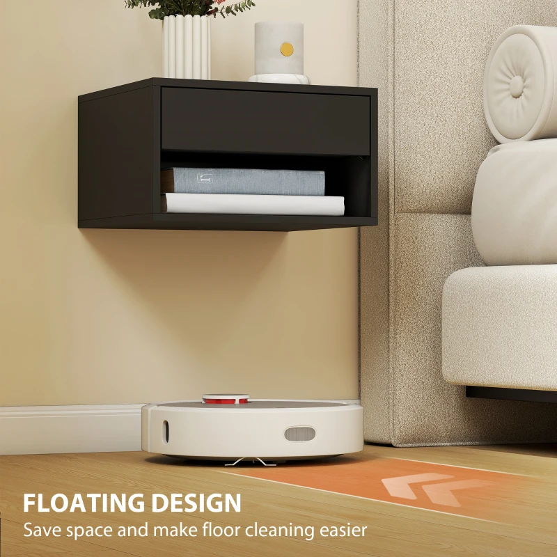 HOMCOM Floating Bedside Tables Set of 2, Wall Mounted Nightstand, Black