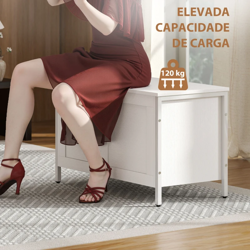 HOMCOM Baú de Armazenamento 95L Baú de Arrumação com Tampa Banco de Armazenamento com Dobradiça de Segurança 80x40x50 cm Branco