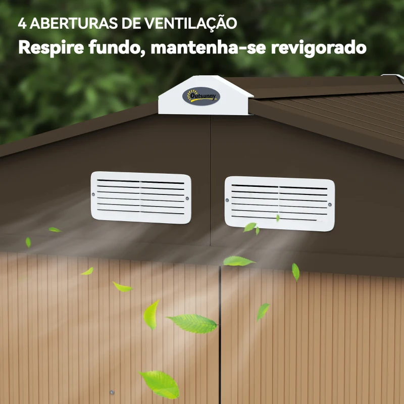 Outsunny Abrigo de Jardim 2,42 m² 213x130x185 cm Abrigo de Jardim Metálico com Porta Deslizante Ventilação Marrom