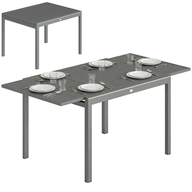 Outsunny Tavolo da Giardino Allungabile per 6-8 Persone con Piano a Doghe, in Alluminio, 110-170x90x75 cm, Grigio Scuro