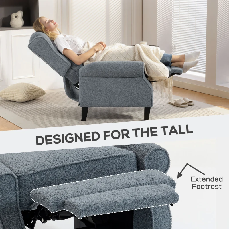 HOMCOM Recliner Armchair with Extended Leg Rest - Grey