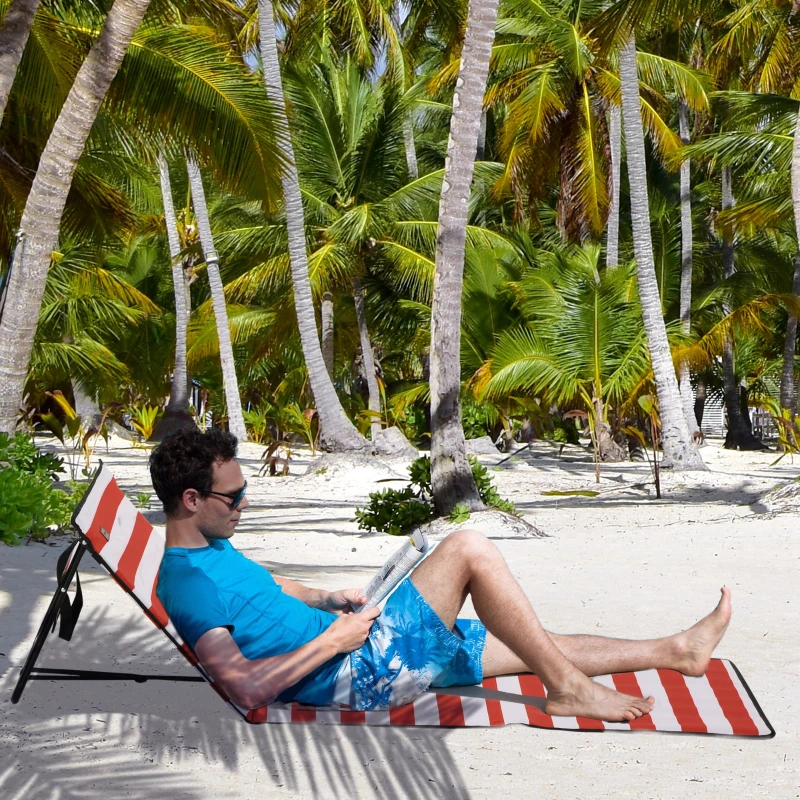 Outsunny Lot de 2 tapis de plage rembourré matelas de plage dossier inclinable multi-positions 142 x 51 x 40 cm blanc et rouge