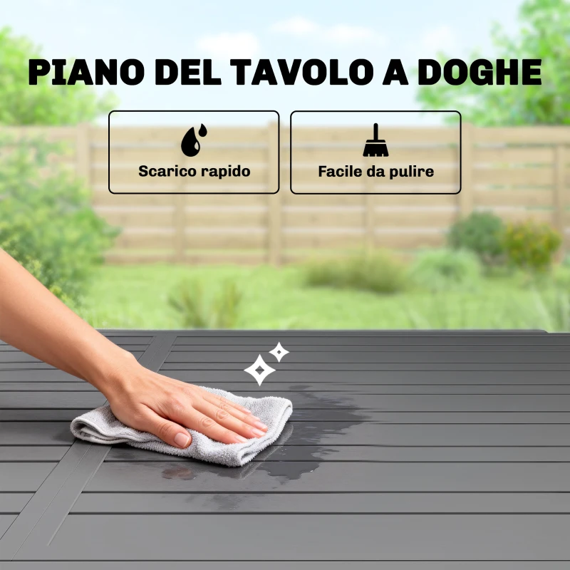 Outsunny Tavolo da Giardino Allungabile per 6-8 Persone con Piano a Doghe, in Alluminio, 110-170x90x75 cm, Grigio Scuro