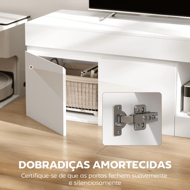 HOMCOM Móvel de TV com 2 Portas Prateleira Aberta Móvel de TV Televisóres de 60 Polegadas 140x40x48 cm Branco