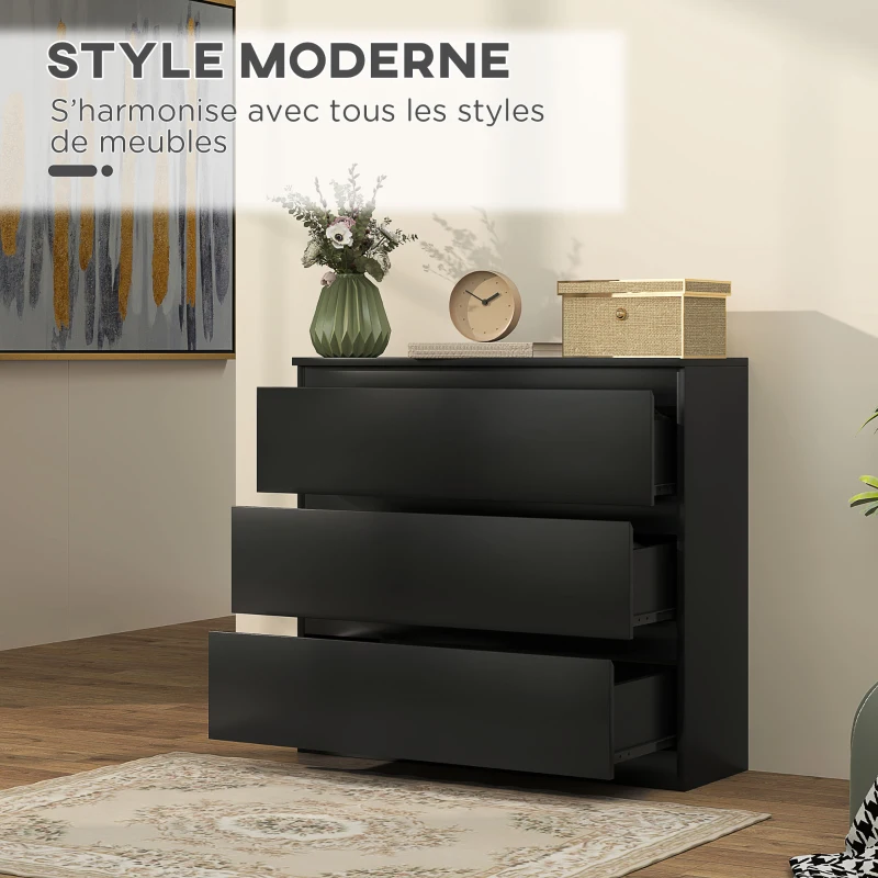 HOMCOM Commode 3 tiroirs, Meuble de rangement épuré pour chambre, intérieur, 80l x 39P x 73H cm