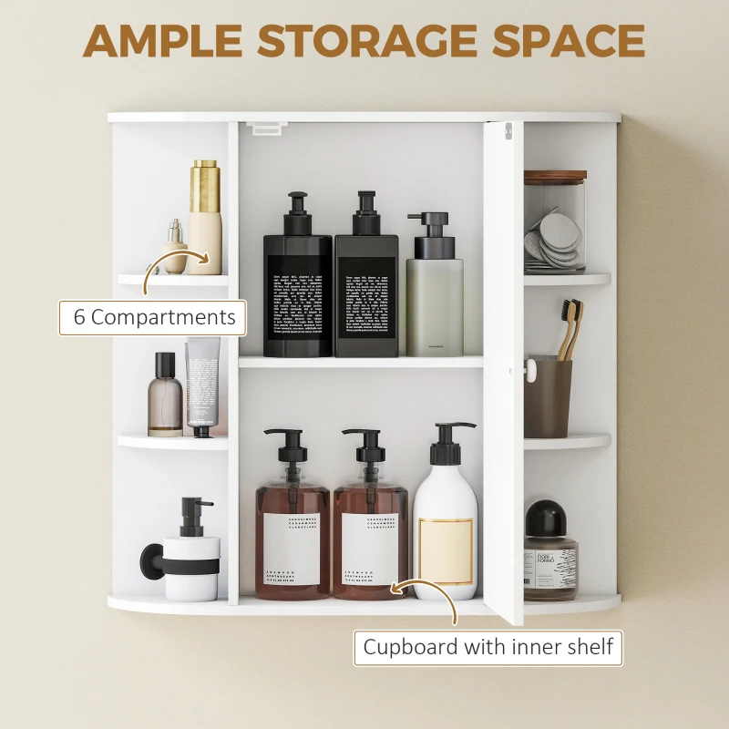 HOMCOM Bathroom Cabinet, Wall Mounted Mirror Cabinet with Single Door Mirror, Storage Organizer with Shelves, White