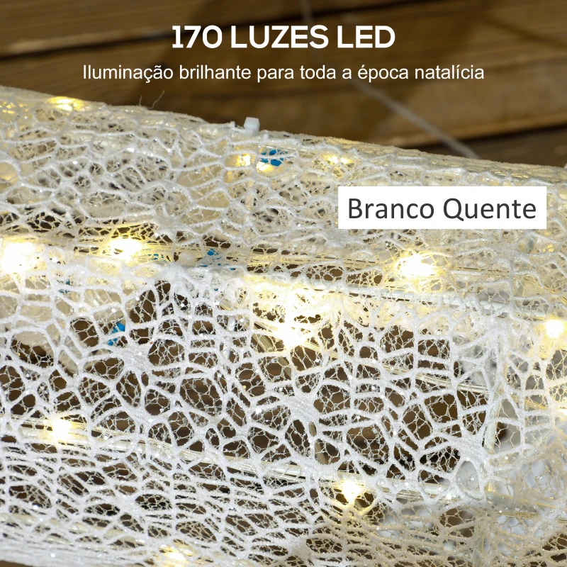 Outsunny Rena com Trenó Luminoso Decoração de Natal com 170 LED Branco Quente Iluminação Natalícia 50x29x42 cm Multicor