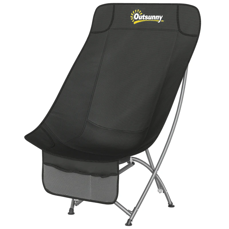 Outsunny Camping Chair for Adults Heavy Duty Folding Camp Chair with Side Pocket and Carry Bag Black