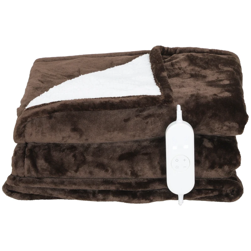 HOMCOM Manta Elétrica 180x130 cm Manta Térmica com Tecido Suave 10 Níveis de Temperatura e Temporizador Marrom