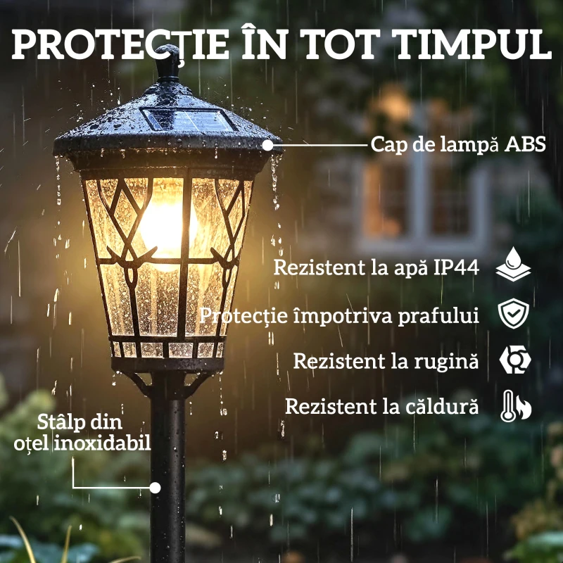 Outsunny Set de 2 Felinare Solare de Grădină 1.86 m, Lămpi de Exterior din Oțel Inoxidabil cu Înălțime Reglabilă, 2 Moduri de Lumină, IP44 Impermeabil pentru Terasă Curte Alei