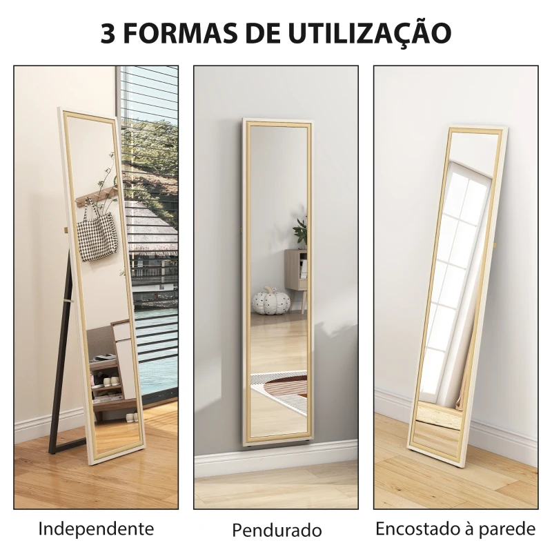 HOMCOM Espelho de Pé 157x37 cm Espelho Corpo Inteiro Grande com Moldura Bicolor para Utilizar Inclinado ou Suspenso Madeira