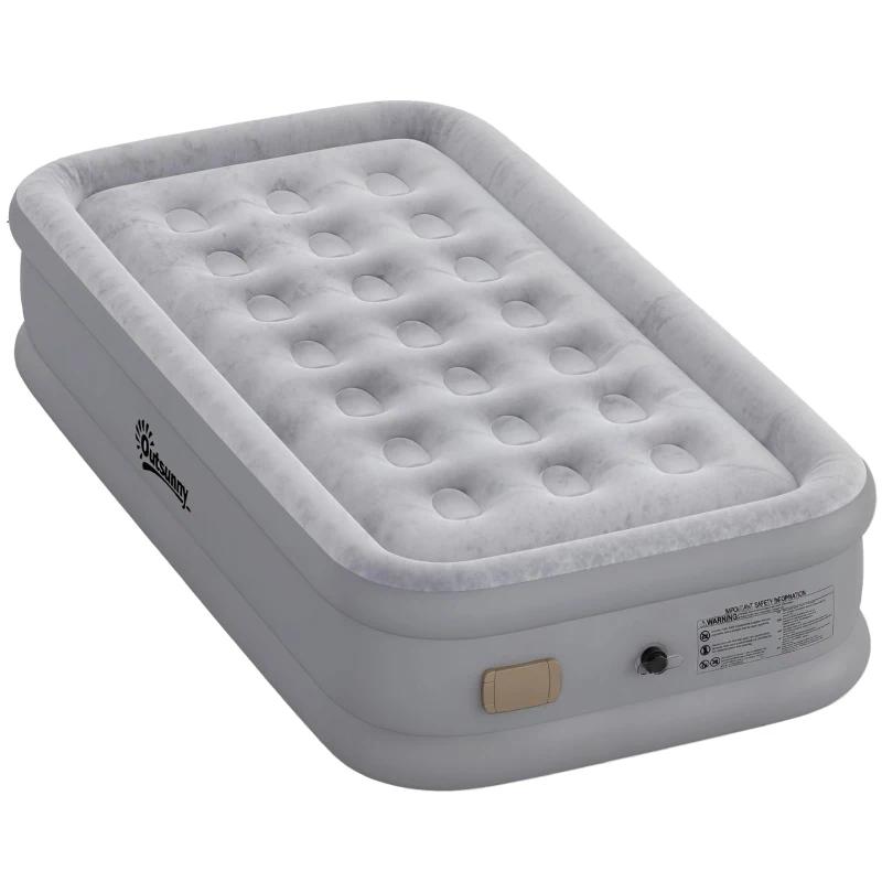 Outsunny Matelas gonflable 1 personne Auto-gonflant Lit d'appoint avec pompe électrique intégrée en 3 minutes Surface veloutée
