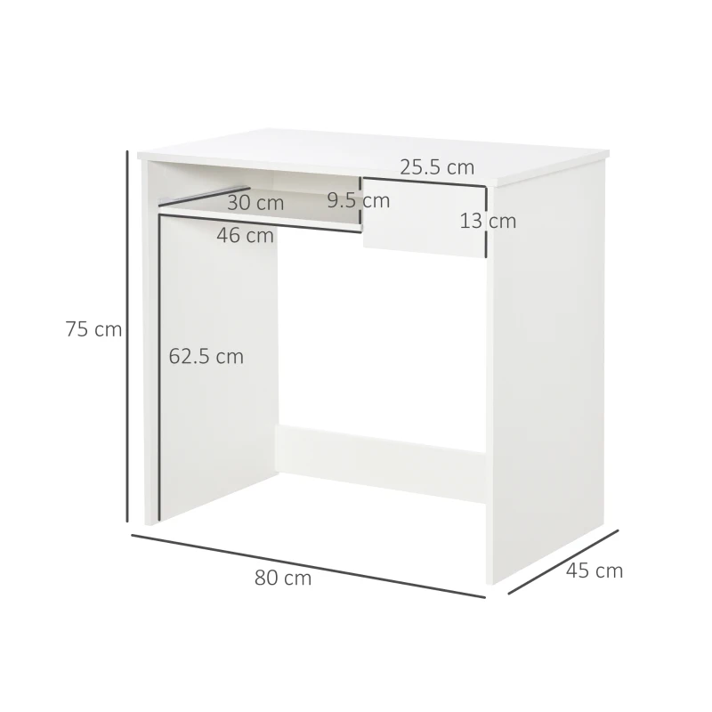 HOMCOM Scrivania Ufficio, 80x45x75 cm Scrivania Salvaspazio con Vassoio Tastiera, Cassetto per Documenti, Bianco