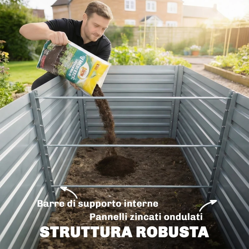 Outsunny Set di 2 Aiuole Rialzate in Metallo Galvanizzato con Bordo Sicuro, Fioriera Elevata per Verdure, Argento