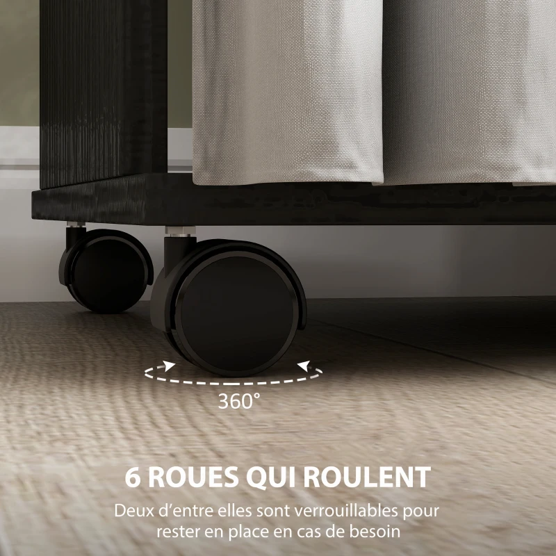 HOMCOM Armoire penderie Meuble de Rangement Mobile 6 roulettes 120L x 40l x 128H cm en bois Noir